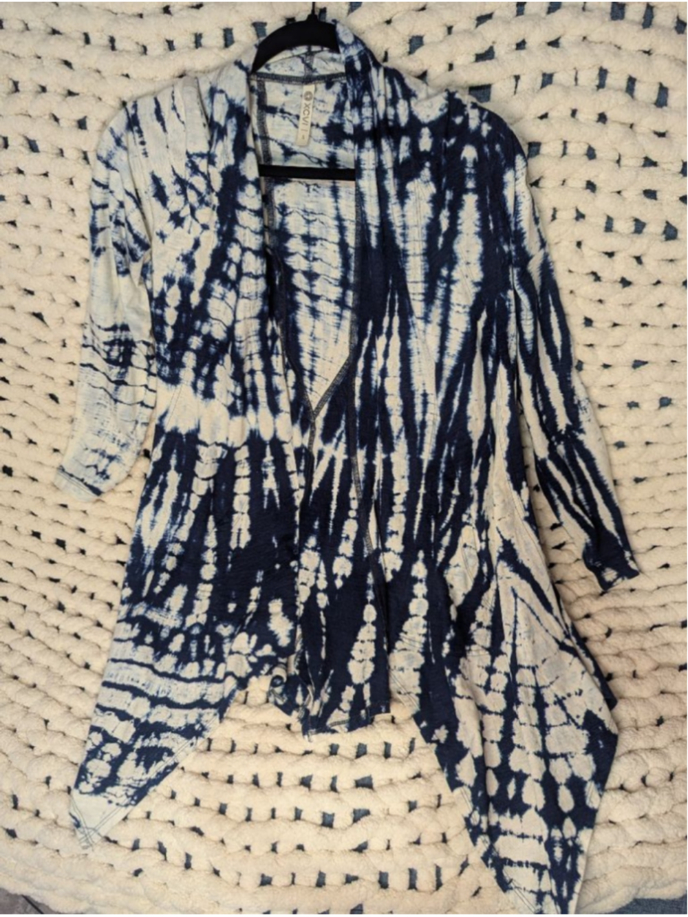 XCVI Blue White Tie Dye Open Front Cardigan Jacket Pockets Size Small Boho